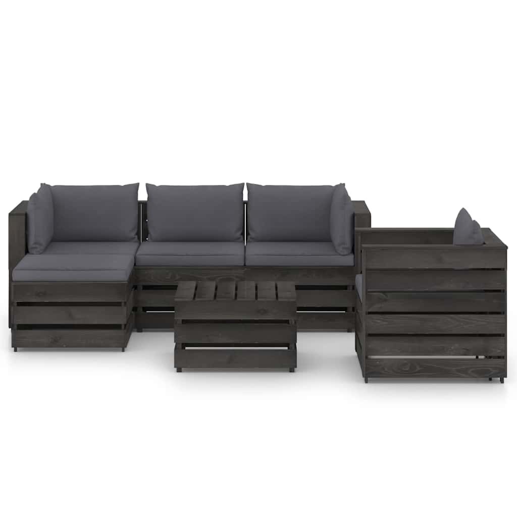Set Salotto da Giardino 6pz con Cuscini Legno Impregnato Grigio vidaXL