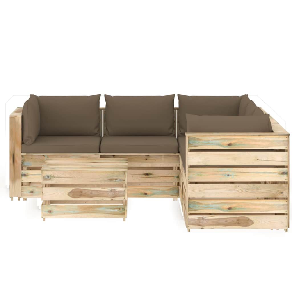 Set Salotto da Giardino con Cuscini 6 pz Legno Impregnato Verde vidaXL