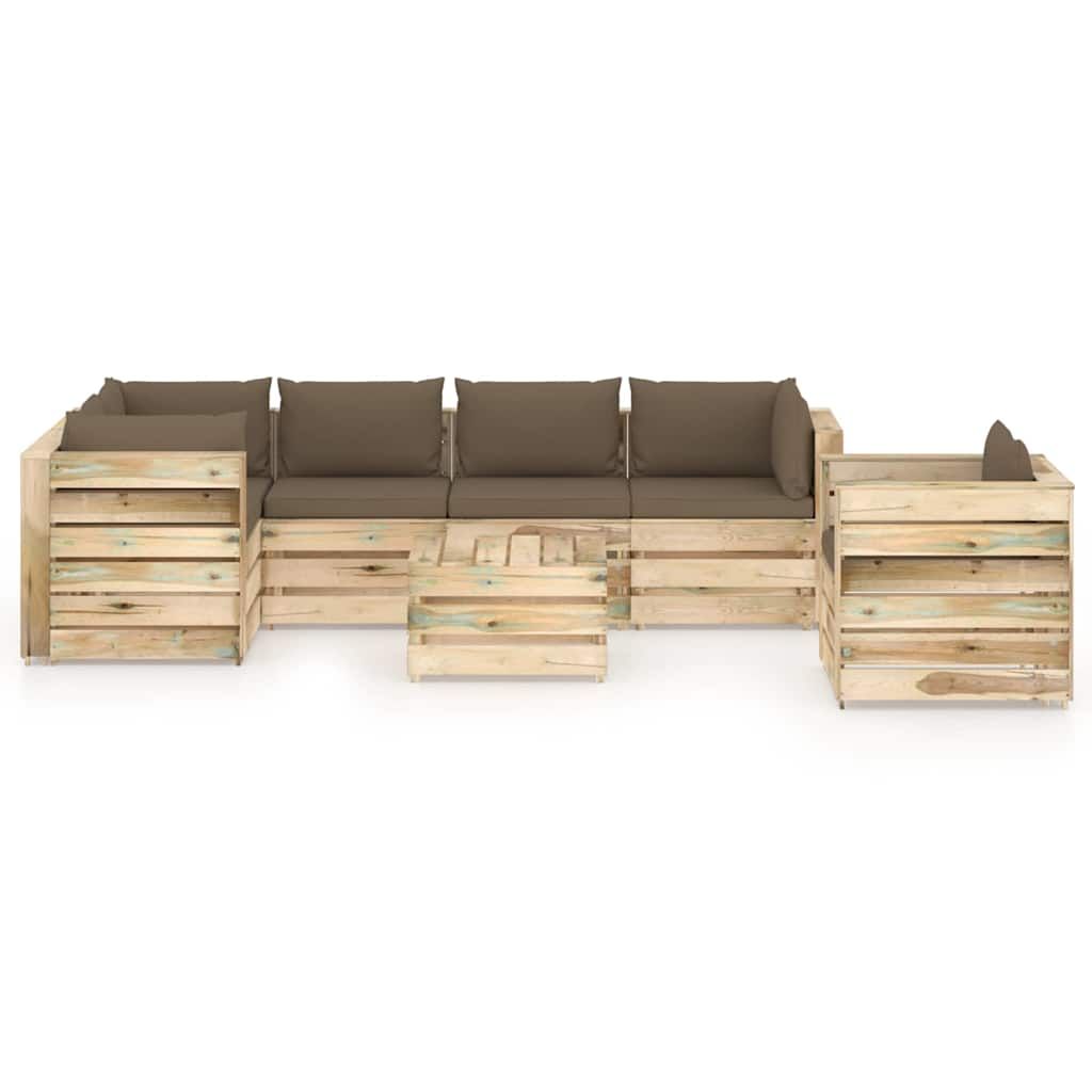 Set Salotto da Giardino con Cuscini 7 pz Legno Impregnato Verde vidaXL