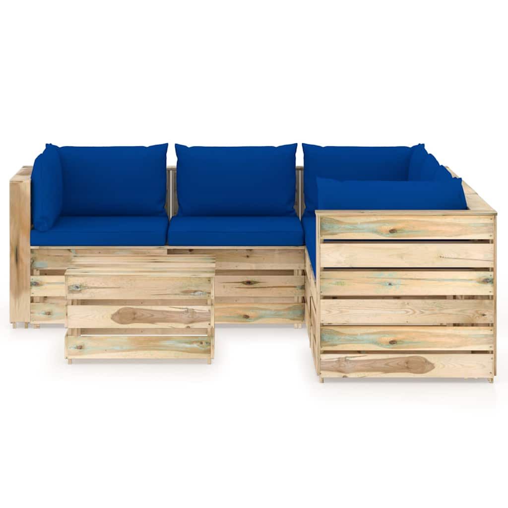Set Salotto da Giardino con Cuscini 6 pz Legno Impregnato Verde vidaXL