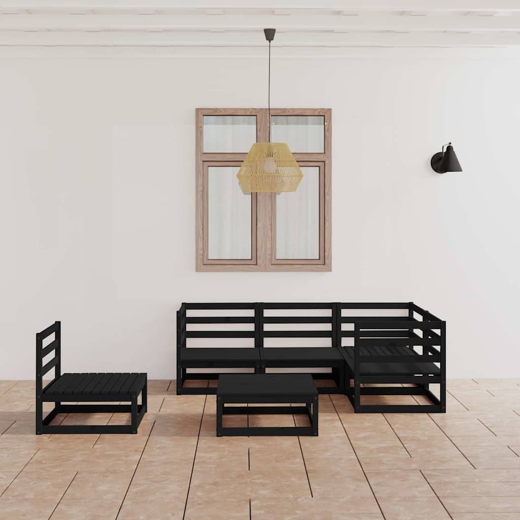 Set Divani da Giardino 6 pz Nero in Legno Massello di Pino vidaXL
