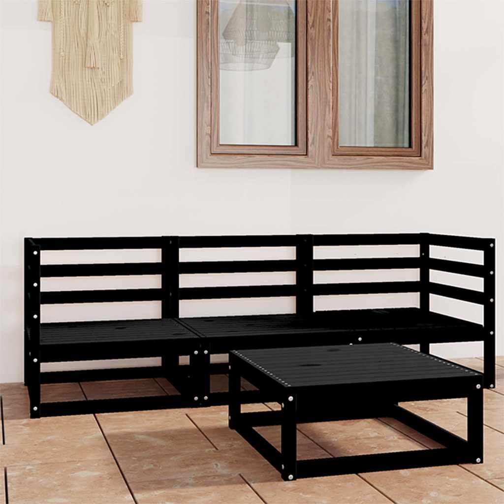 Set Divani da Giardino 4 pz Nero in Legno Massello di Pino vidaXL