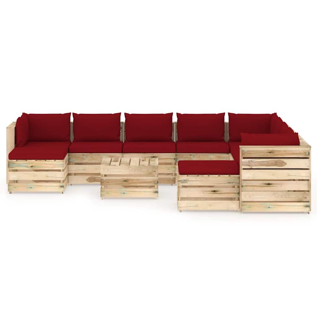 Set Salotto da Giardino con Cuscini 11pz Legno Impregnato Verde vidaXL
