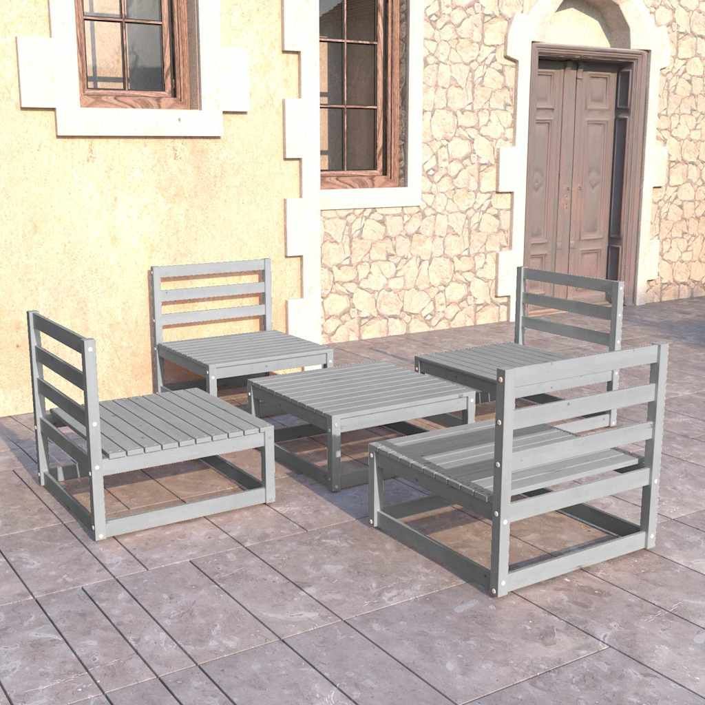 Set Divani da Giardino 5 pz Grigio in Legno Massello di Pino vidaXL