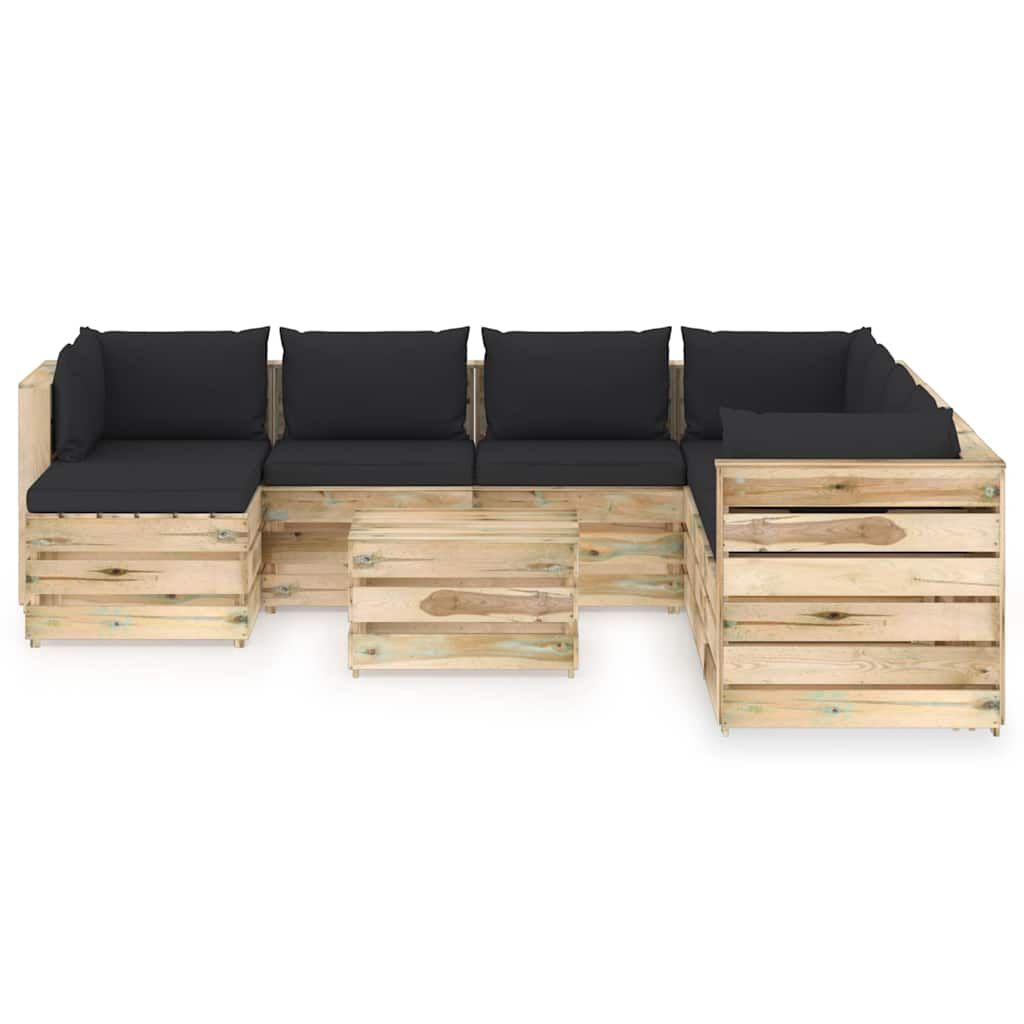 Set Divani da Giardino con Cuscini 9pz Legno Impregnato Verde vidaXL