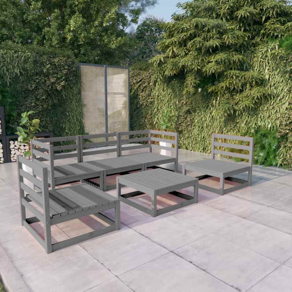 Set Divani da Giardino 6 pz Grigi in Legno Massello di Pino vidaXL