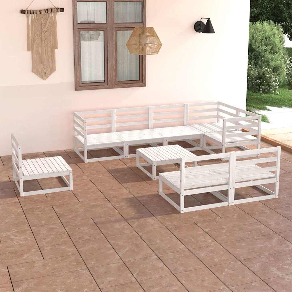 Set Divani da Giardino 9 pz Bianchi in Legno Massello di Pino vidaXL
