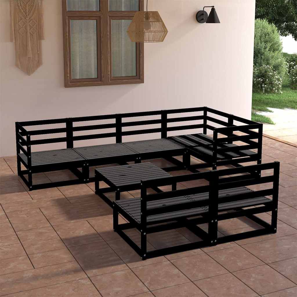 Set Divani da Giardino 8 pz Nero in Legno Massello di Pino vidaXL