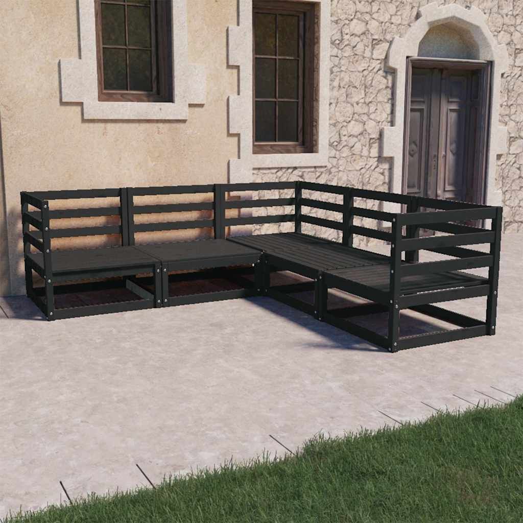 Set Divani da Giardino 5 pz Nero in Legno Massello di Pino vidaXL