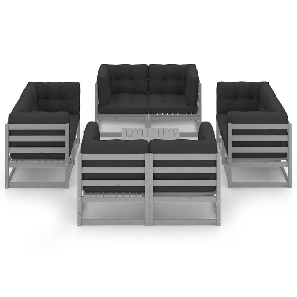Set Divani da Giardino 9 pz con Cuscini Legno Massello di Pino vidaXL