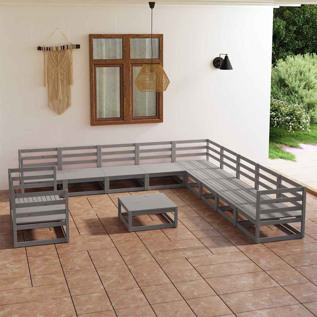 Set Divani da Giardino 12 pz Grigio in Legno Massello di Pino vidaXL