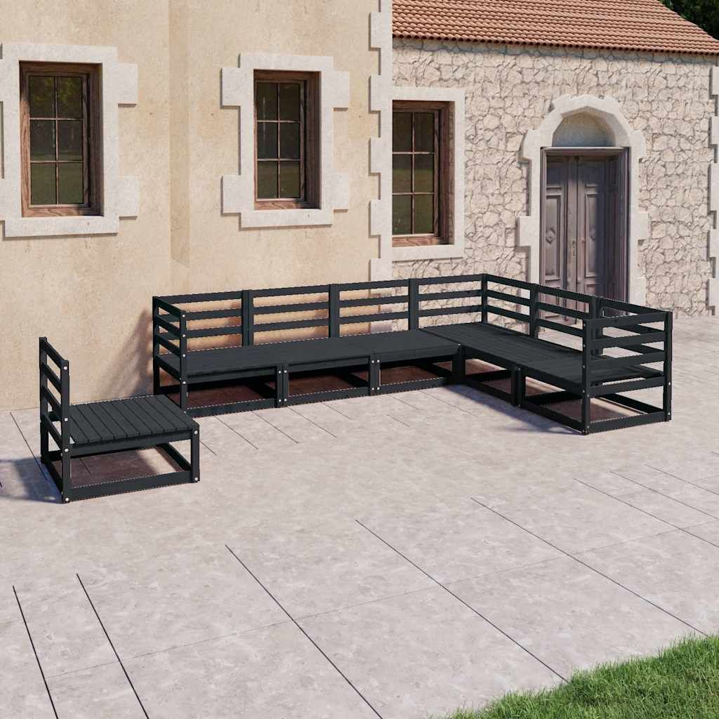 Set Divani da Giardino 7 pz Nero in Legno Massello di Pino vidaXL