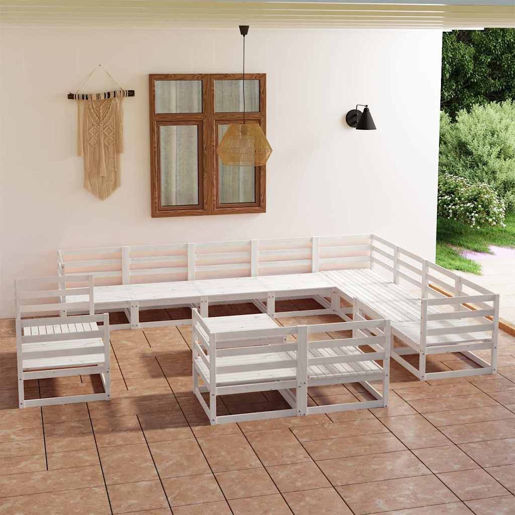 Set Divani da Giardino 13 pz Bianco in Legno Massello di Pino vidaXL