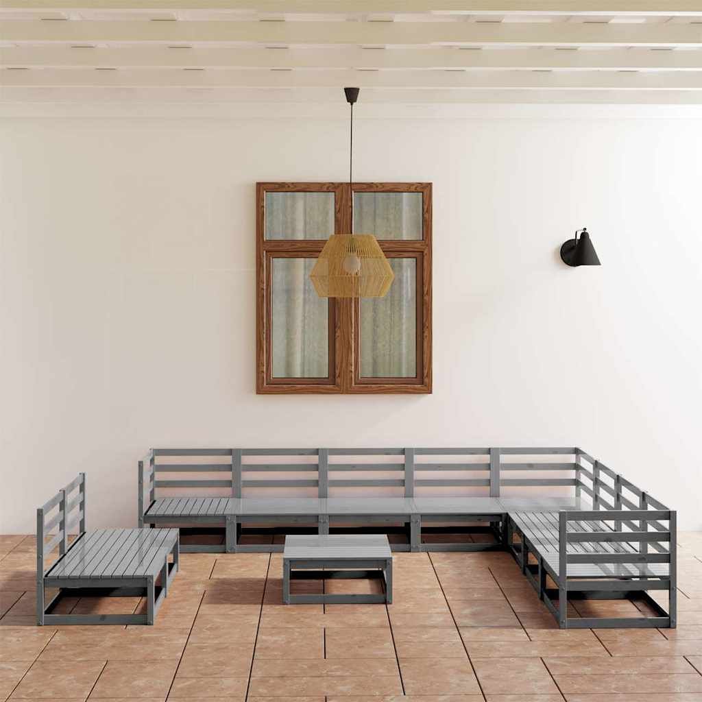 Set Divani da Giardino 11 pz Grigi in Legno Massello di Pino vidaXL