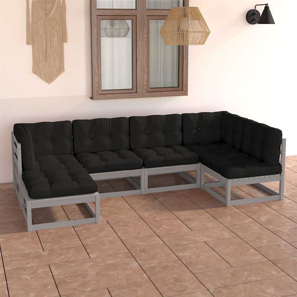 Set Divani Giardino 6 pz con Cuscini in Legno Massello di Pino vidaXL