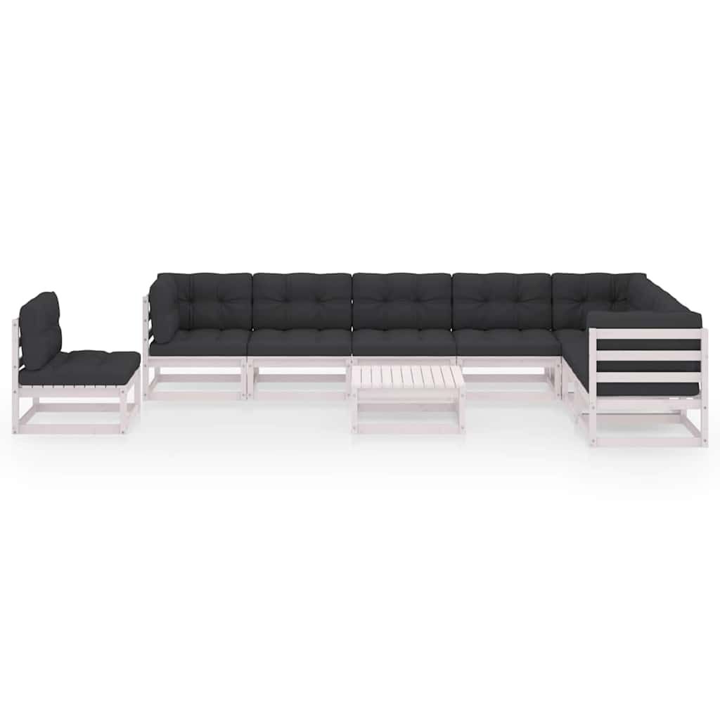 Set Divani da Giardino 9 pz con Cuscini Massello di Pino Bianco vidaXL