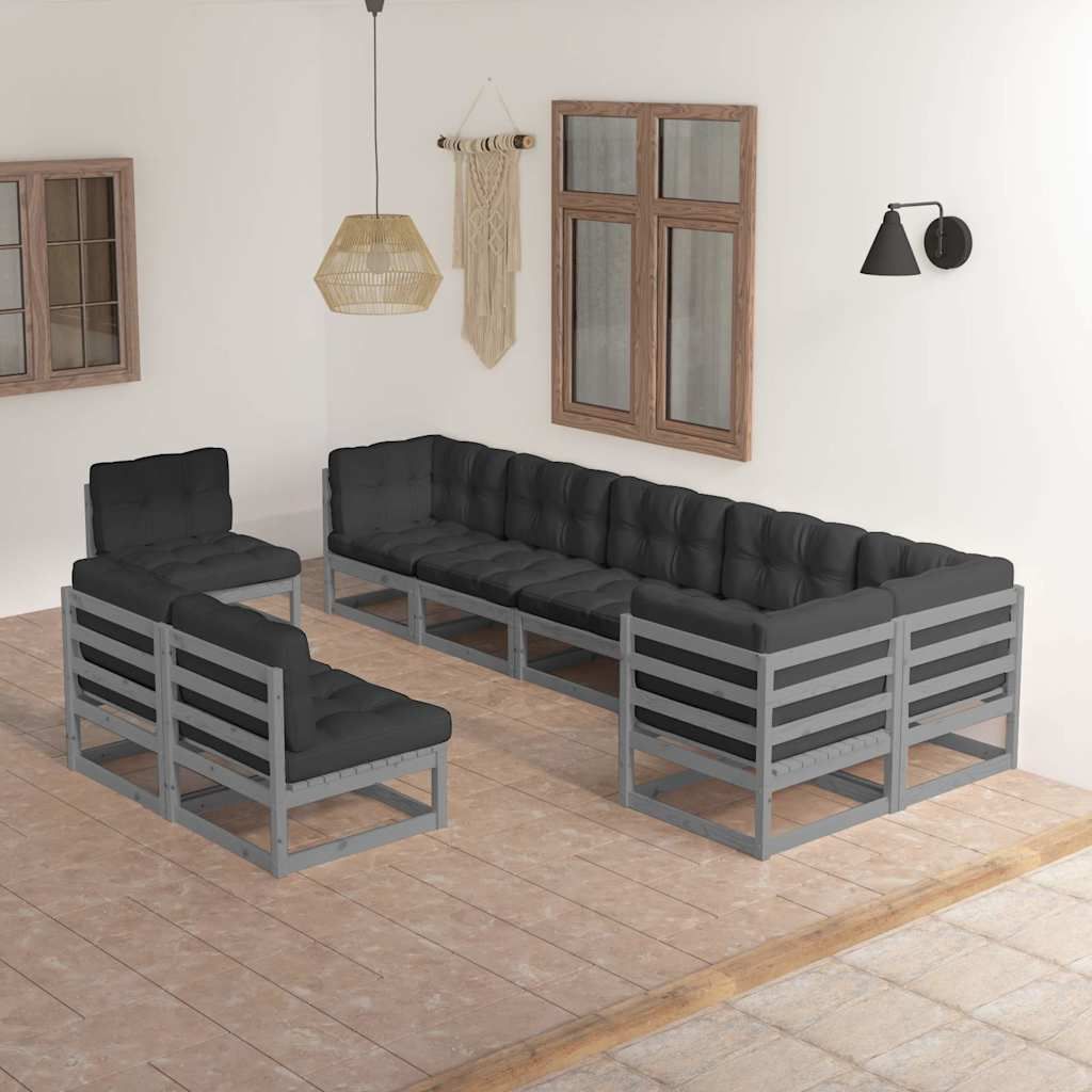 Set Salotto Giardino 9 pz Cuscini Antracite Legno Massello Pino vidaXL
