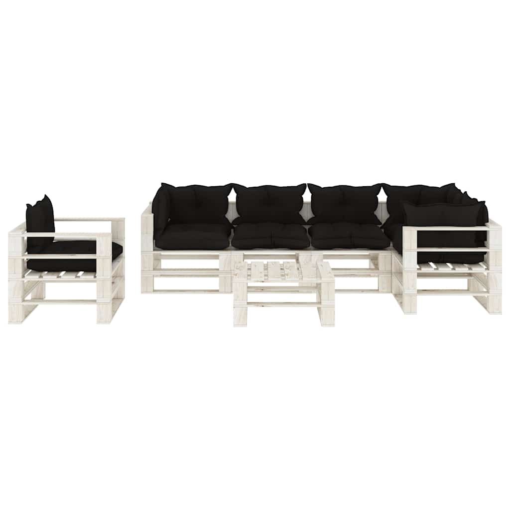 Set Divani da Giardino su Pallet 7 pz con Cuscini Neri in Legno vidaXL