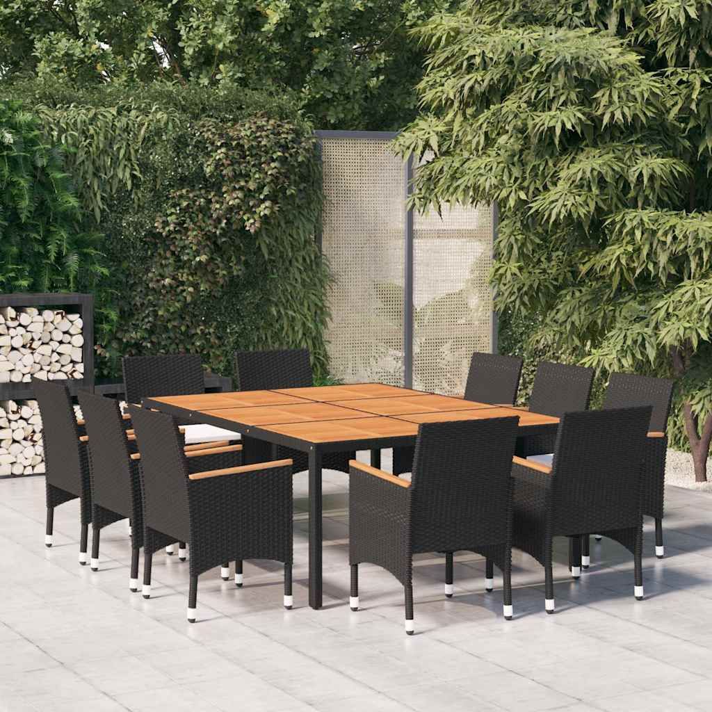 Set da Pranzo da Giardino 11 pz in Polyrattan Nero vidaXL