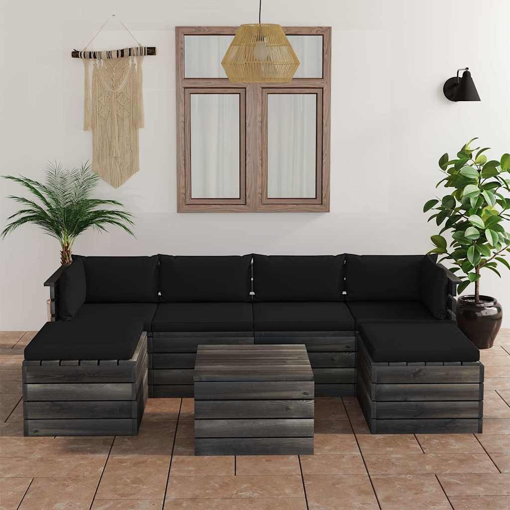 Set Divani da Giardino su Pallet 7 pz con Cuscini Massello Pino vidaXL