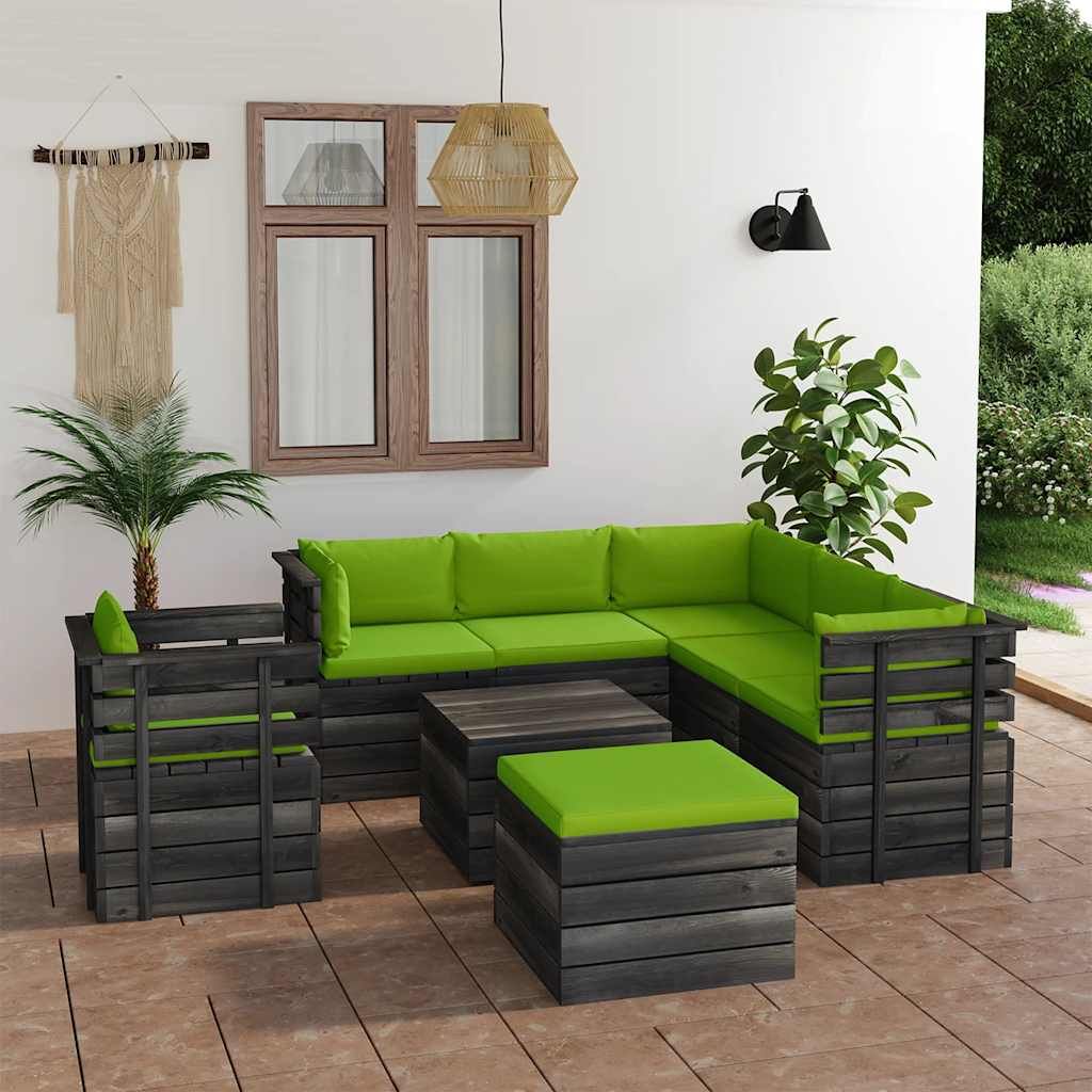Set Divani da Giardino su Pallet 8 pz con Cuscini Massello Pino vidaXL