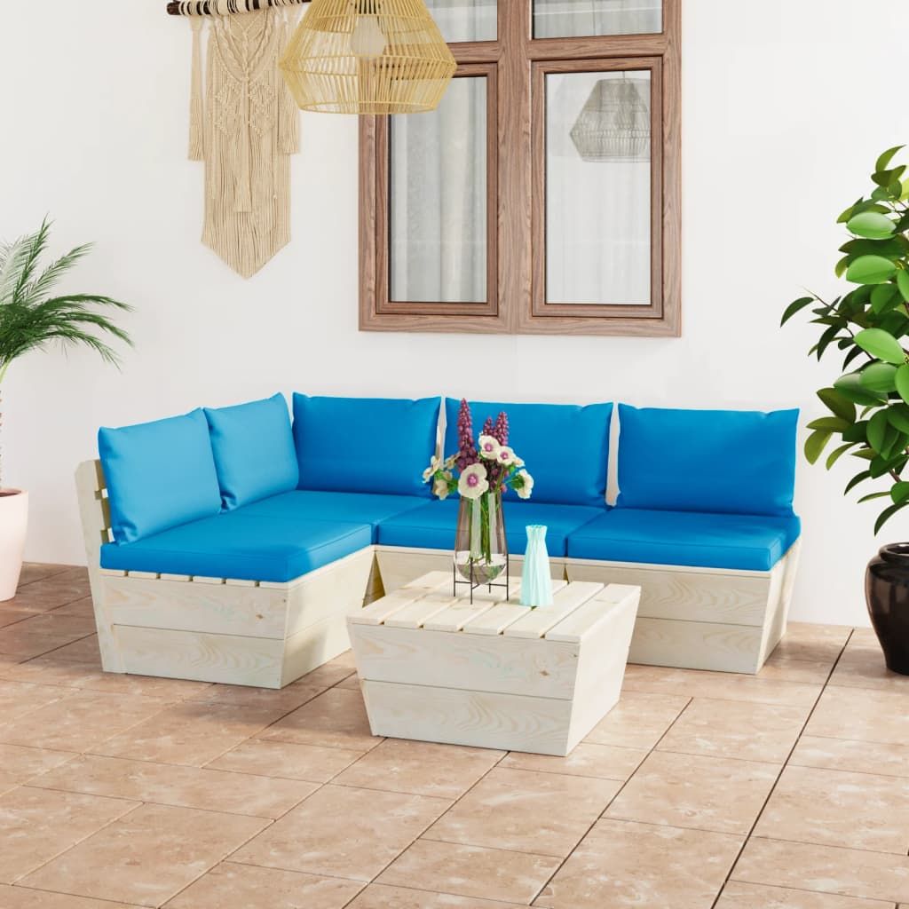 Set Divani da Giardino su Pallet 5 pz con Cuscini Legno Abete vidaXL