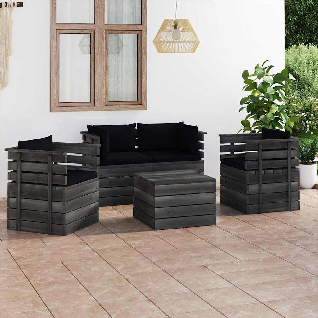 Set Divani da Giardino su Pallet 5 pz con Cuscini Massello Pino vidaXL