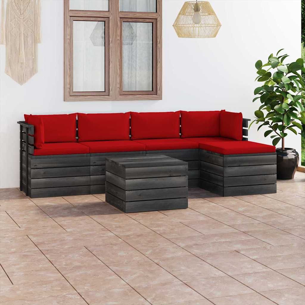Set Divani da Giardino su Pallet 6 pz con Cuscini Massello Pino vidaXL