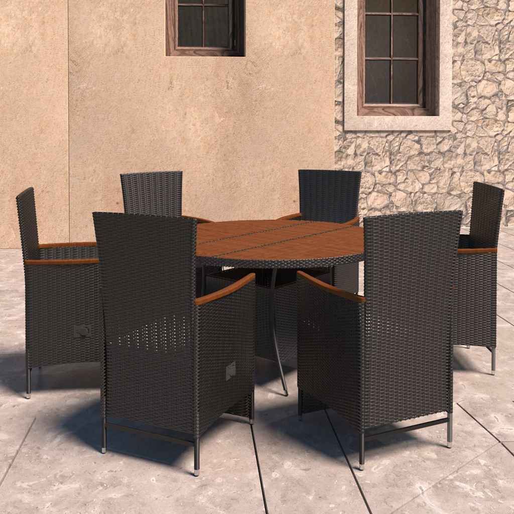 Set da Pranzo da Giardino 7 pz con Cuscini in Polyrattan Nero vidaXL
