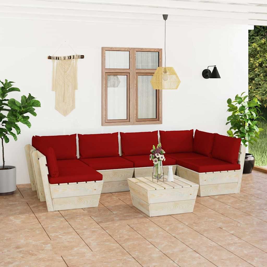 Set Divani da Giardino su Pallet 7 pz con Cuscini Legno Abete vidaXL