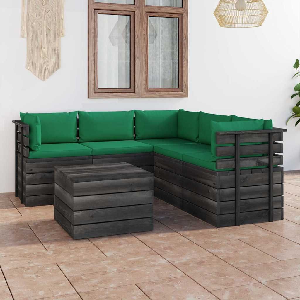 Set Divani da Giardino su Pallet 6 pz con Cuscini Massello Pino vidaXL