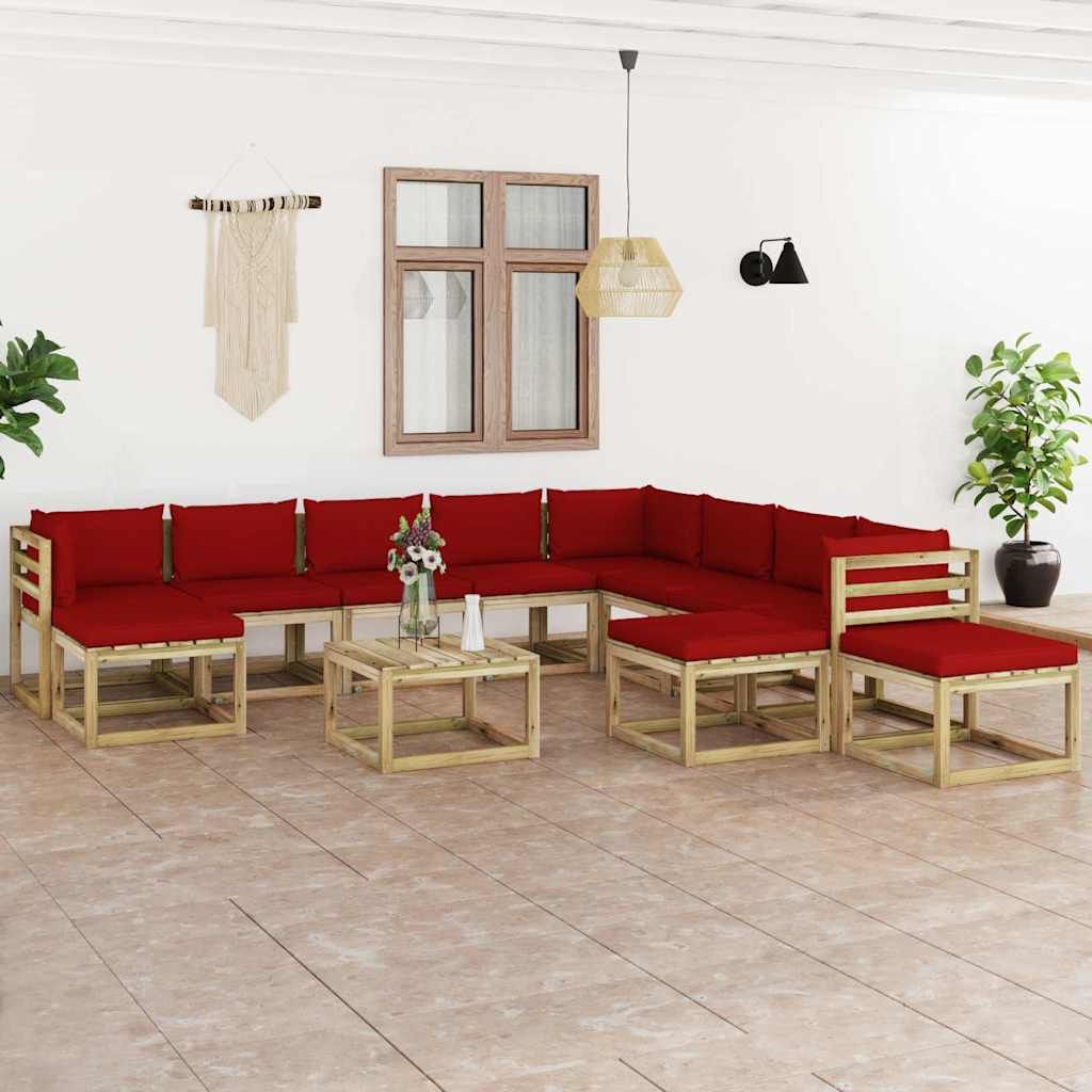 Set Divani da Giardino 12 pz e Cuscini Legno di Pino Impregnato vidaXL