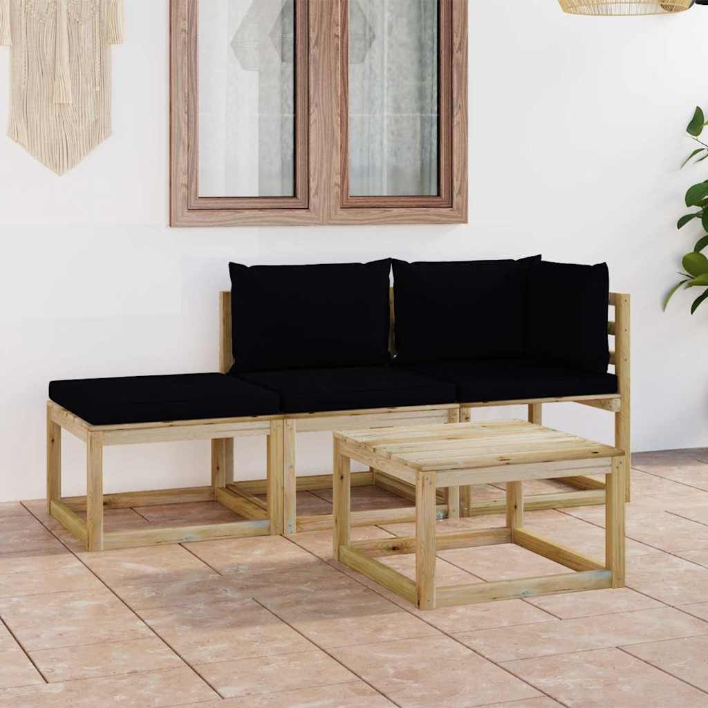 Set Divani da Giardino 4 pz con Cuscini Neri vidaXL