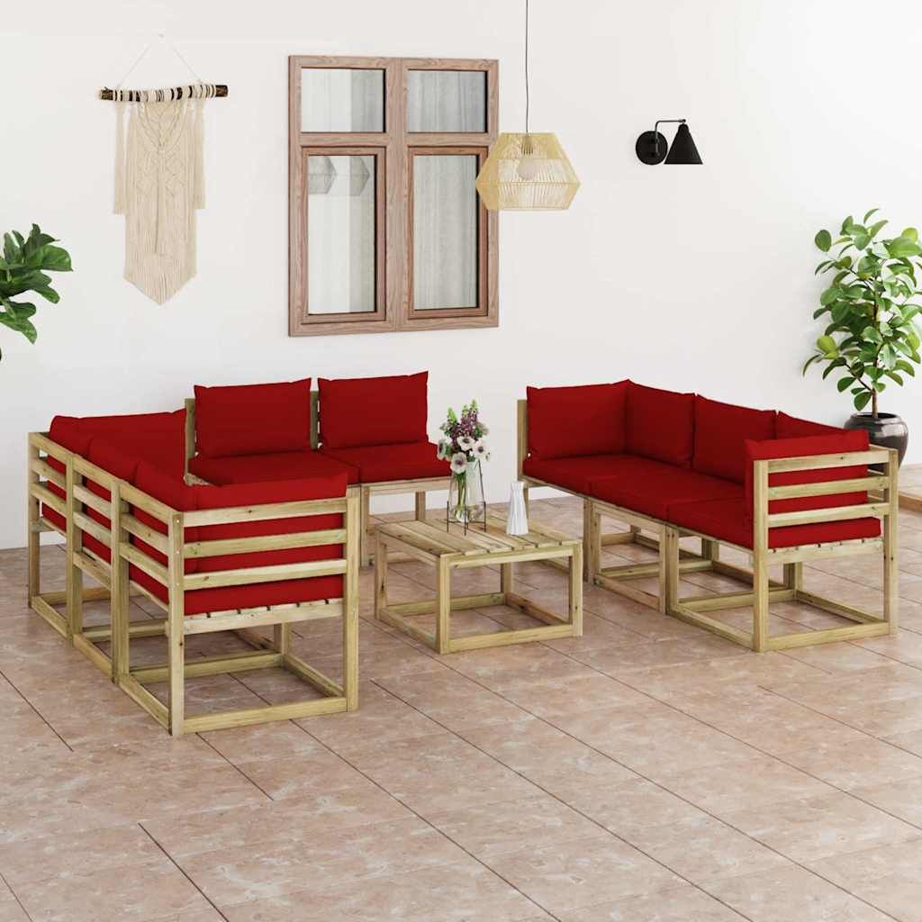 Set Salotto Giardino con Cuscini 9 pz in Pino Impregnato vidaXL