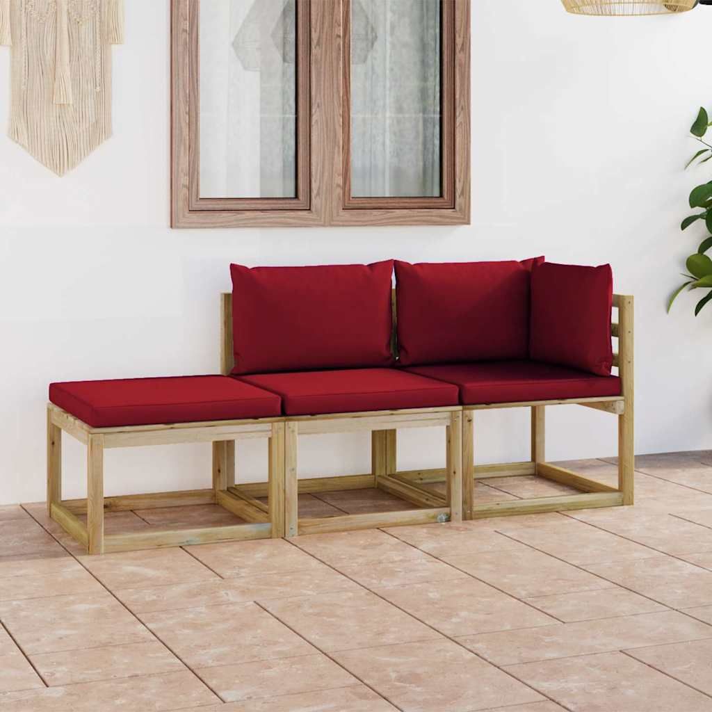Set Divani da Giardino 3 pz con Cuscini Rosso Vino vidaXL