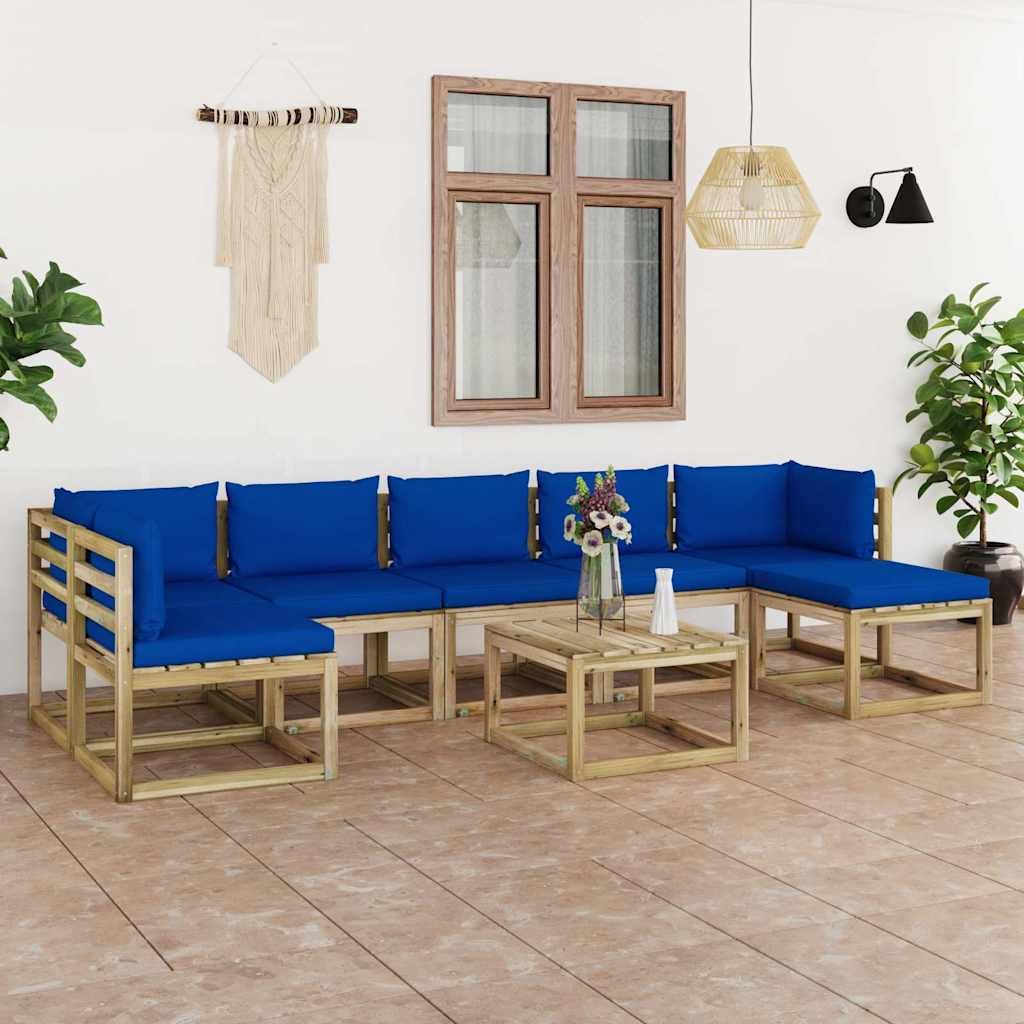 Set Salotto Giardino con Cuscini 8 pz in Pino Impregnato vidaXL