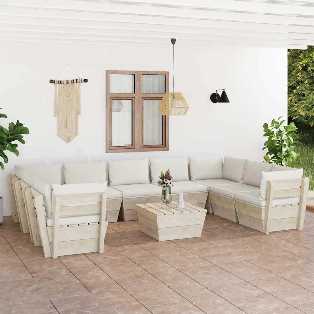 Set Divani da Giardino su Pallet 10 pz con Cuscini Legno Abete vidaXL