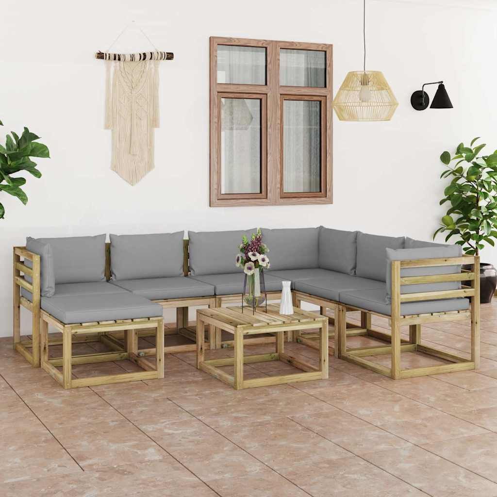 Set Salotto Giardino con Cuscini 8 pz in Pino Impregnato vidaXL