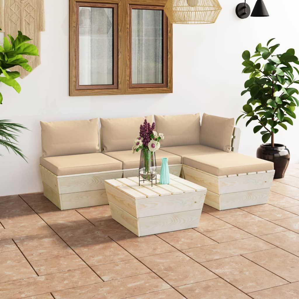 Set Divani da Giardino su Pallet 5 pz con Cuscini Legno Abete vidaXL