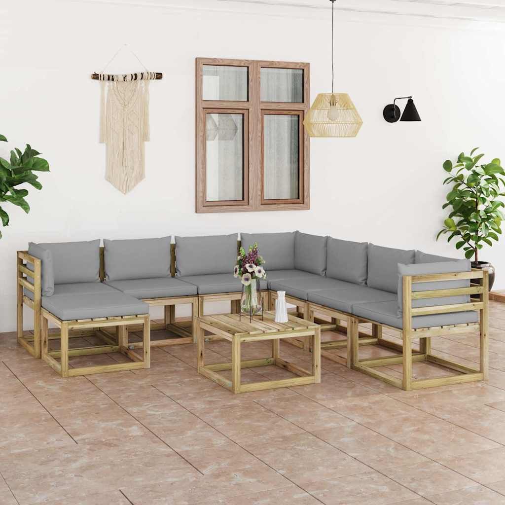Set Salotto Giardino con Cuscini 9 pz in Pino Impregnato vidaXL