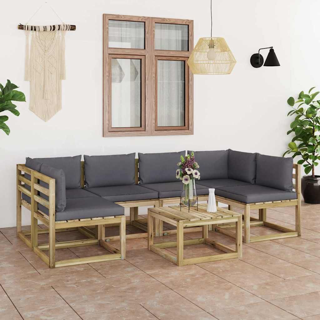 Set Salotto Giardino con Cuscini 7 pz in Pino Impregnato vidaXL