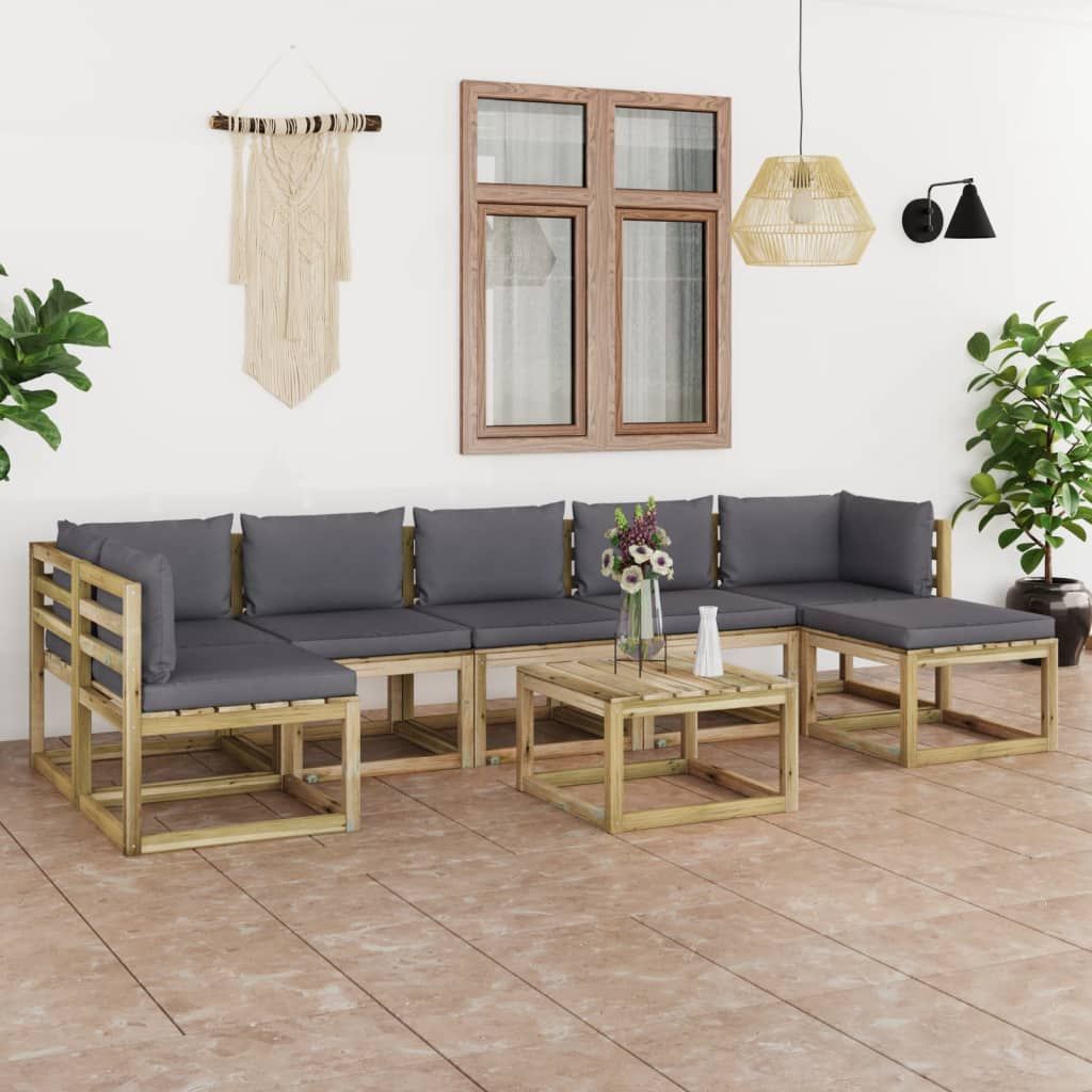 Set Salotto Giardino con Cuscini 8 pz in Pino Impregnato vidaXL