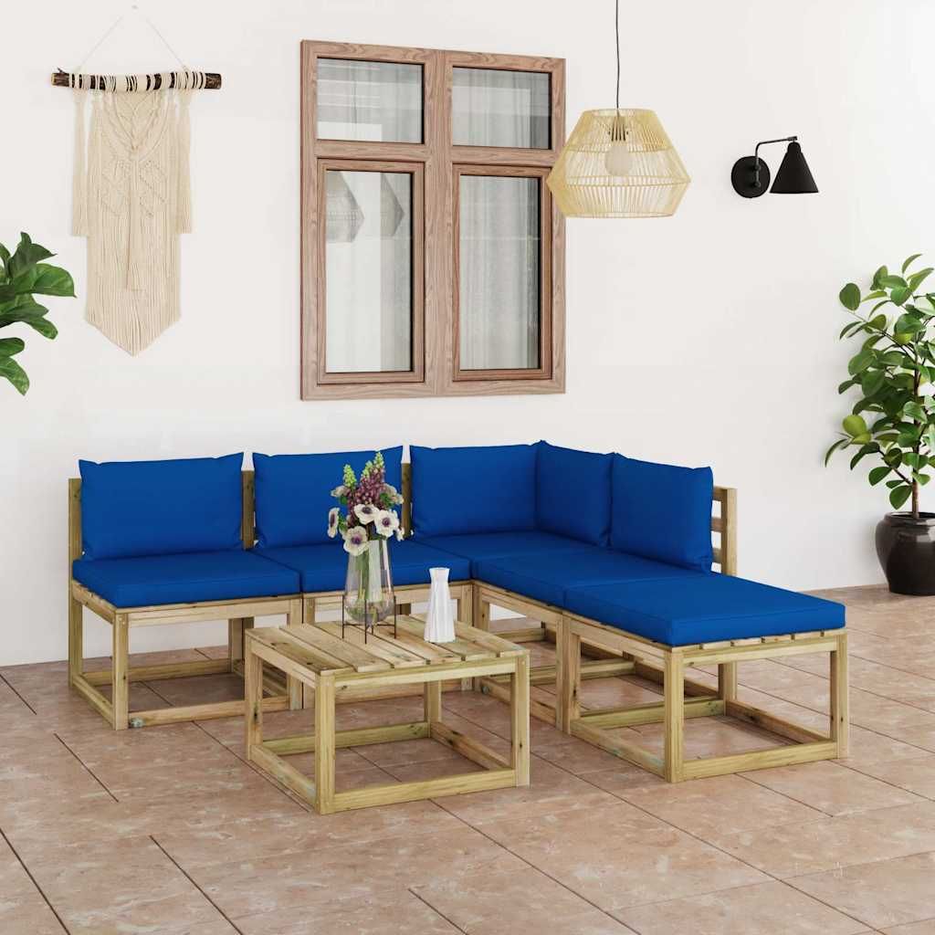 Set Salotto da Giardino 6 pz con Cuscini Blu vidaXL