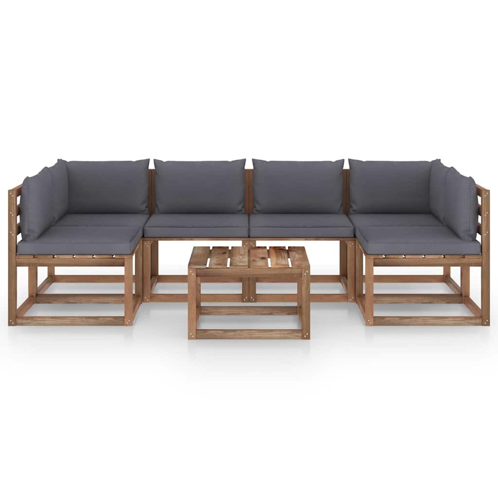 Set Salotto Giardino Pallet con Cuscini 7 pz in Pino Impregnato vidaXL