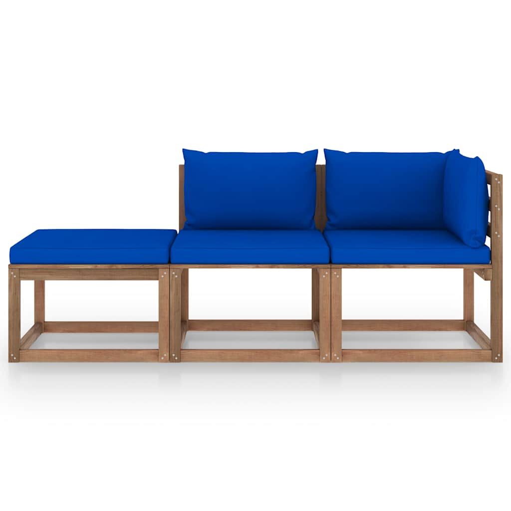 Set Salotto Giardino Pallet Cuscini 3 pz Legno Pino Impregnato vidaXL