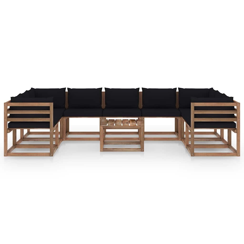 Set Salotto da Giardino 10 pz con Cuscini Neri vidaXL