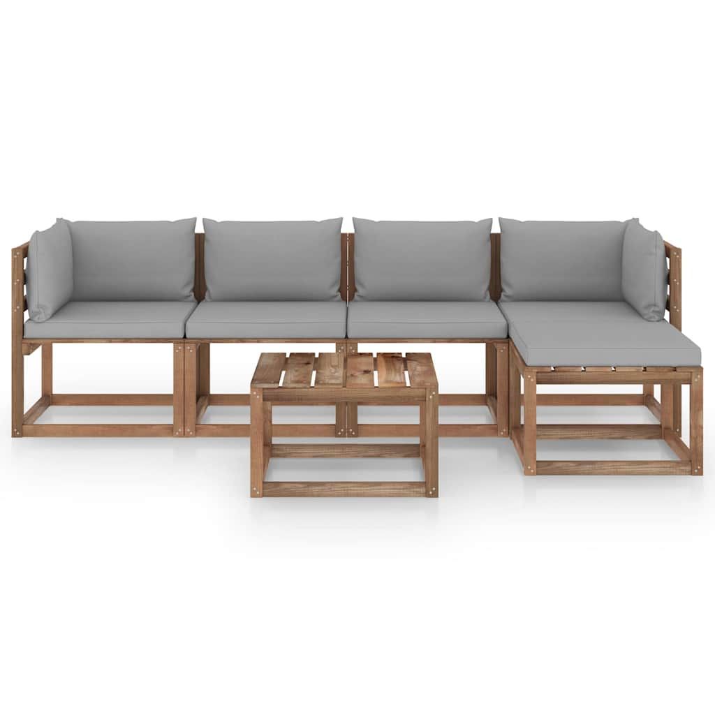Set Salotto da Giardino 6 pz con Cuscini Grigi vidaXL