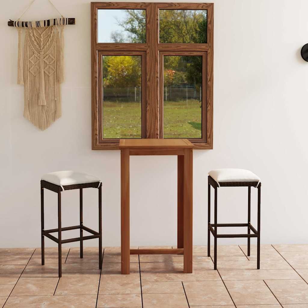 Set Bar da Giardino 3 pz con Cuscini Marrone vidaXL