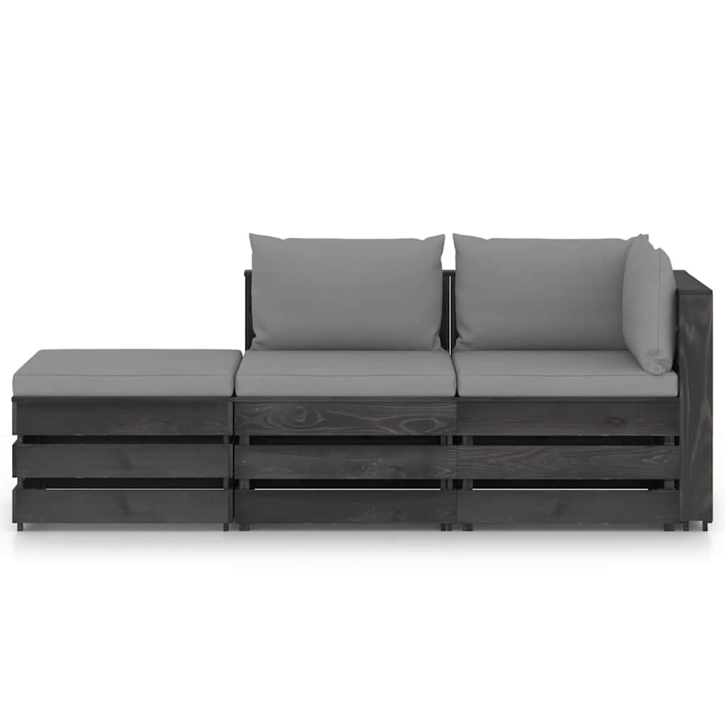 Set Salotto da Giardino 3pz con Cuscini Legno Impregnato Grigio vidaXL