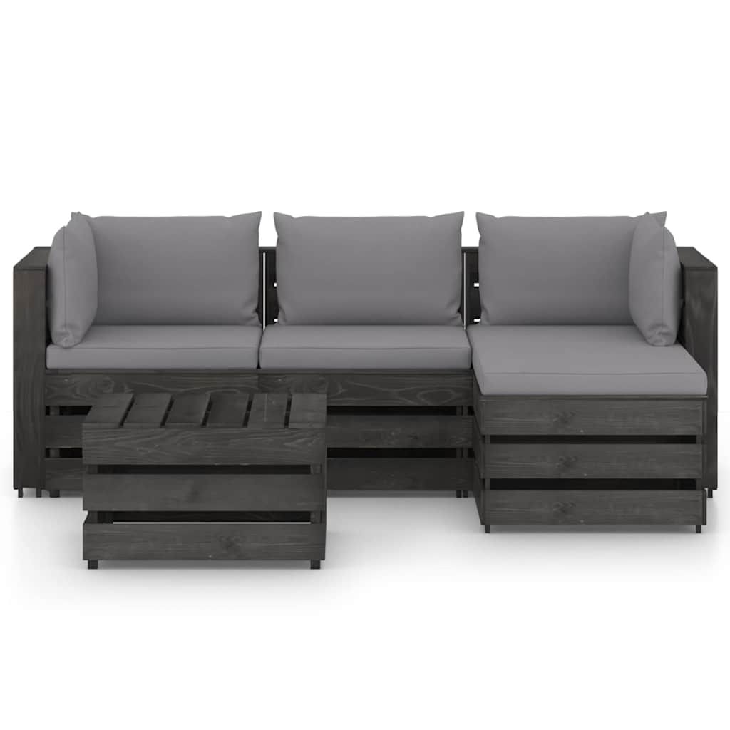 Set Salotto da Giardino con Cuscini 5pz Legno Impregnato Grigio vidaXL